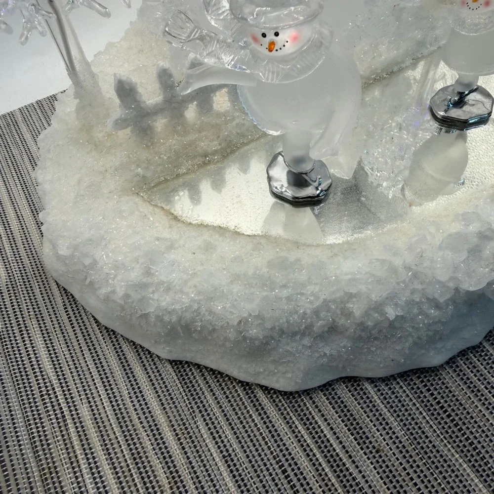Heritage Mint Holiday Ice Sculptures Skating Snowman Village Scene C135 Light Up